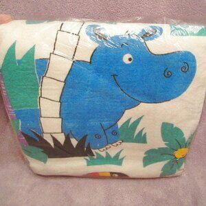 Vtg Zoo Animals Bed Blanket Full Twin Hippo Toucan Lion Exotic Kids USA Made NEW